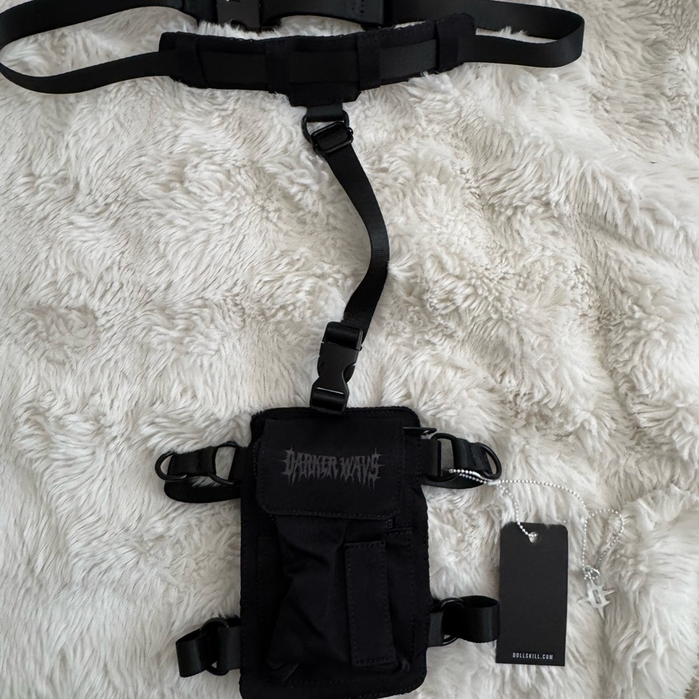 Black waist/ thigh Belt Bag with Adjustable Straps and Durable Material